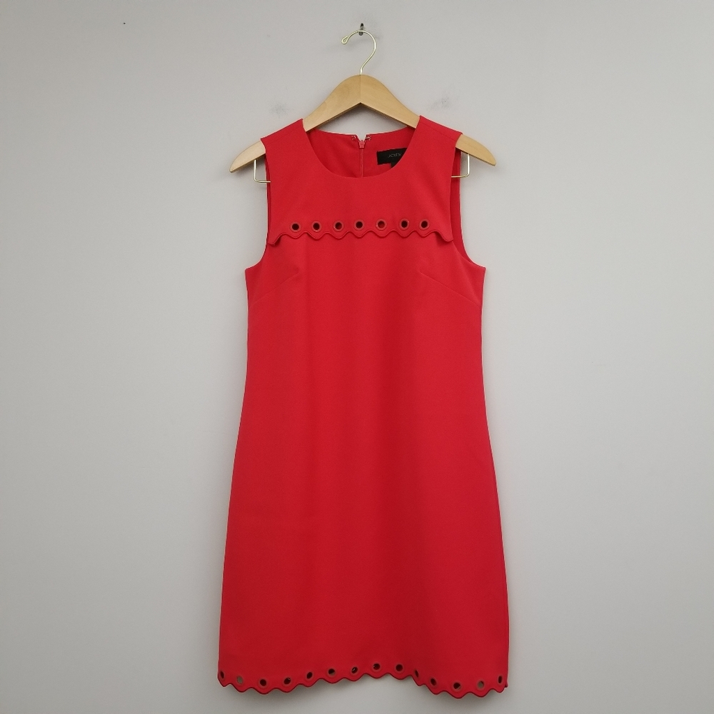 J Crew Womens Scalloped Aline Career Party Dress With Grommets Red Sz 6